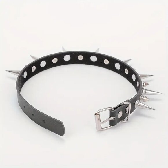 Spike Choker Collar Neck Belt Punk Bondage PU Leather Goth Rave Adjustable Scene - Picture 2 of 5